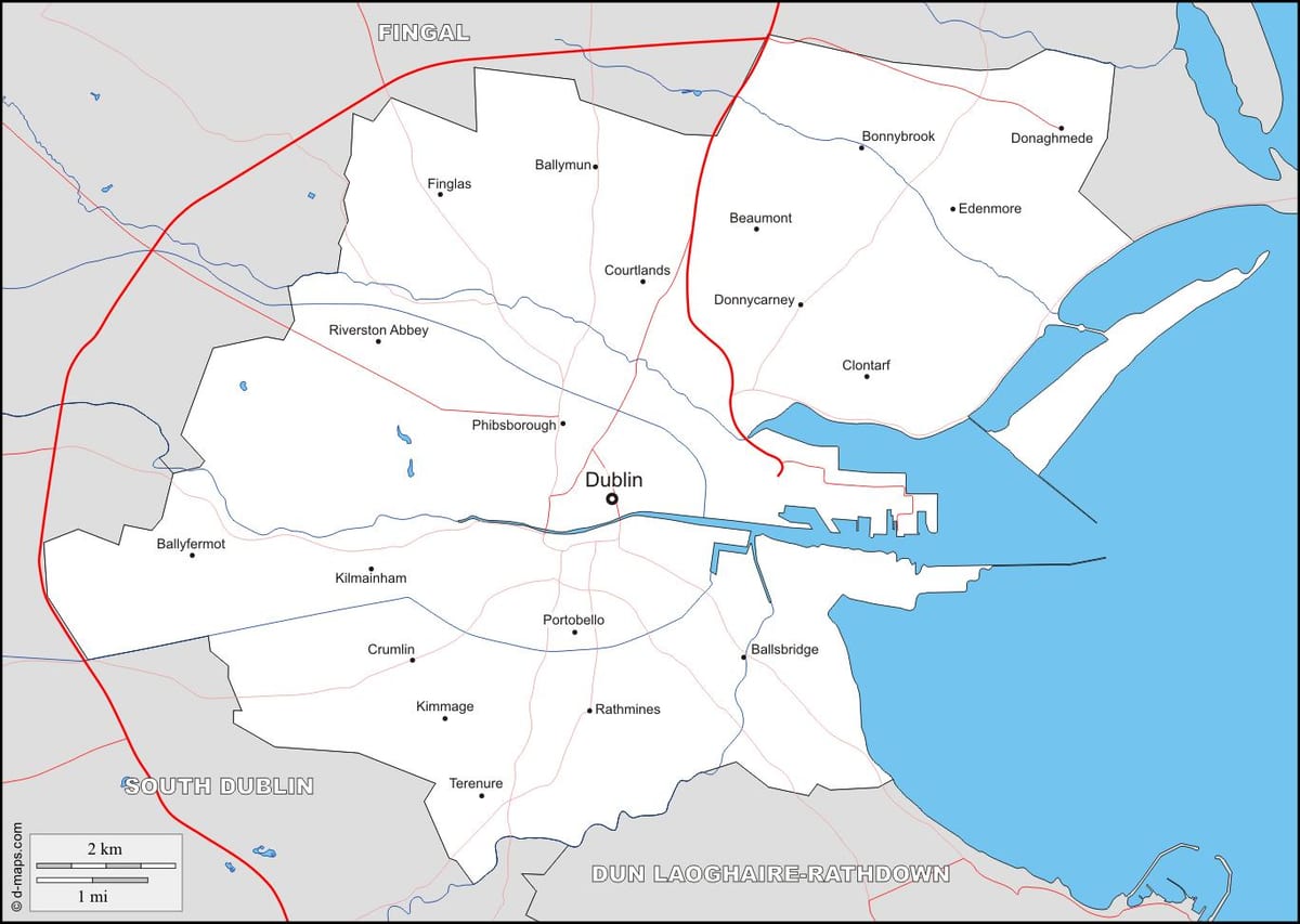 kartta Dublinin lähiöissä